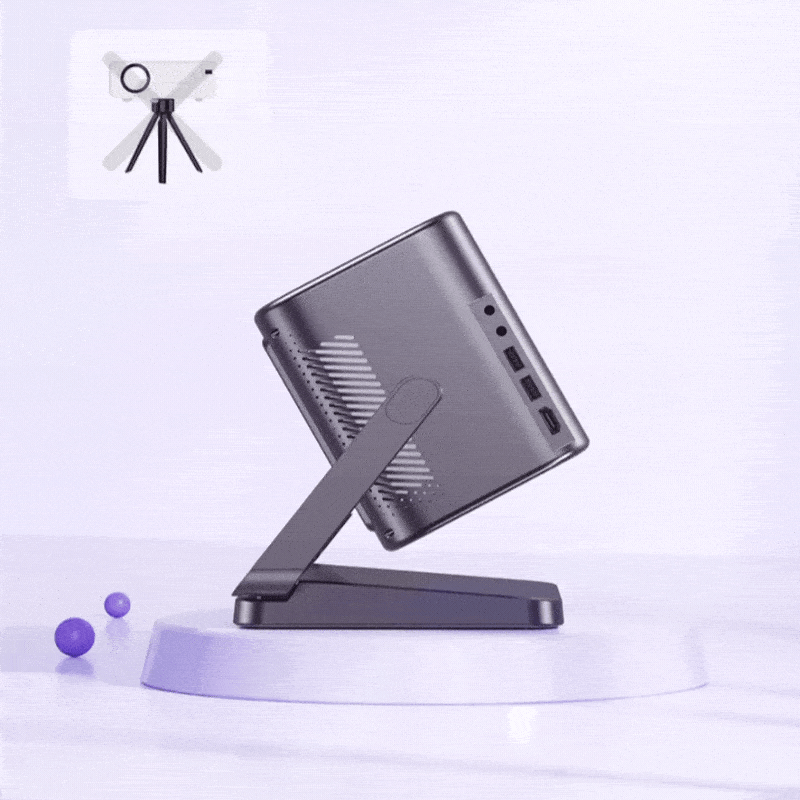 Portable 1080P Smart Projector Running on Android TV OS with A Desktop Stand Allowing for 180° Flexible Rotation