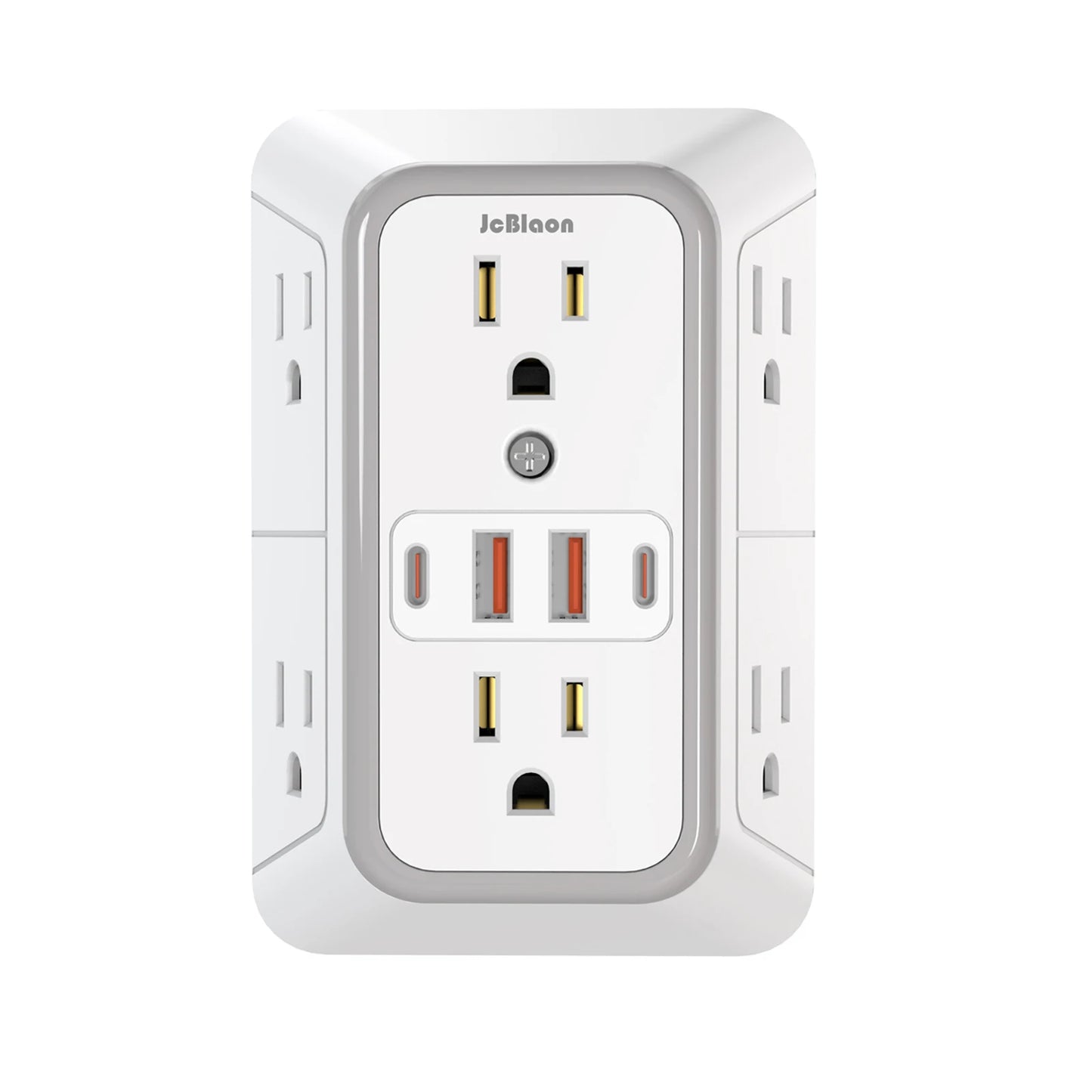 10-in-1 Wall Outlet Extender with USB-C & Surge Protection — 6 AC Outlets, 2 USB-C & 2 USB-A Ports, Wall Mount Power Strip for Home & Office (1050J, UL Certified)