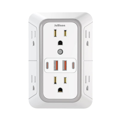 10-in-1 Wall Outlet Extender with USB-C & Surge Protection — 6 AC Outlets, 2 USB-C & 2 USB-A Ports, Wall Mount Power Strip for Home & Office (1050J, UL Certified)