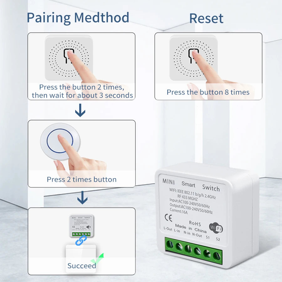 20A Tuya WiFi Smart Switch Alexa Google Home Alice Voice Control without the Need for Extensive Rewiring or Complex Installations 16A RF 433Mhz Wireless Relay Receiver