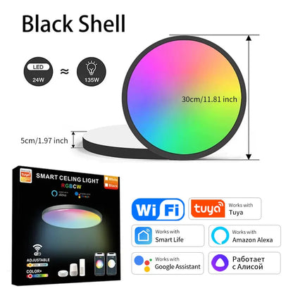 Tuya Smart WiFi Ceiling Light – 24W RGB Circular Ambient Lamp with APP Control, Alexa & Google Home Compatibility, Dimmable & Color-Adjustable for Modern Home Decor