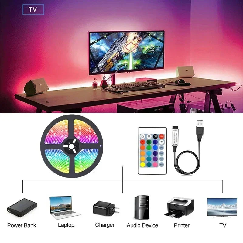 Smart RGB LED Strip Lights - USB Powered, APP & Remote Controlled, Color Changing SMD5050 for TV, Room & Party Decoration