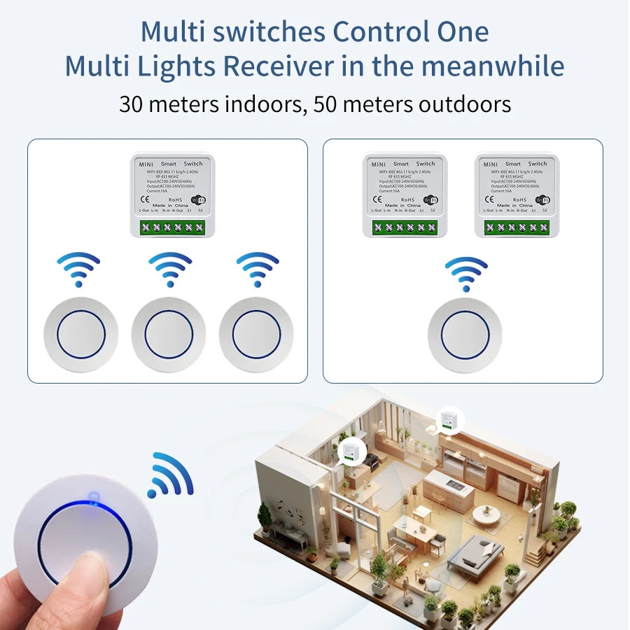 20A Tuya WiFi Smart Switch Alexa Google Home Alice Voice Control without the Need for Extensive Rewiring or Complex Installations 16A RF 433Mhz Wireless Relay Receiver