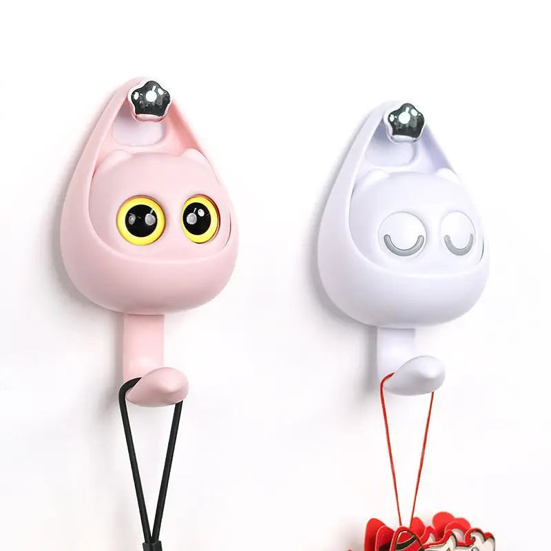 WinkyCat Drill Free Adhesive Hook - Cute Cartoon Wall Hook with Winking Eyes for Home & Bathroom Organization