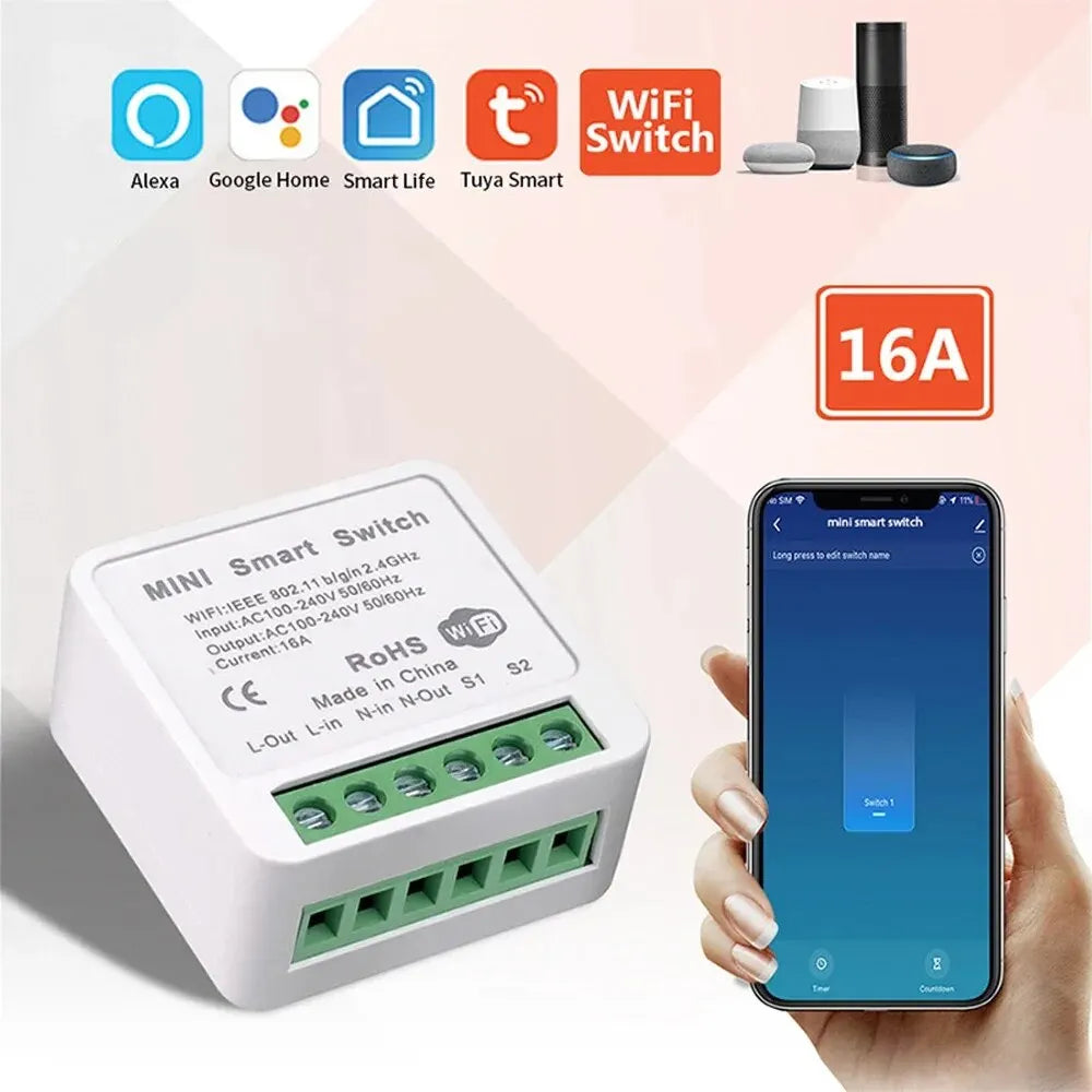 16A Mini WiFi Smart Switch 2-Way Light Switch - Dual Control Module for Smart Home Automation, Works with Alexa, Google Home & Smart Life App