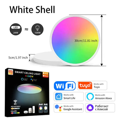 Tuya Smart WiFi Ceiling Light – 24W RGB Circular Ambient Lamp with APP Control, Alexa & Google Home Compatibility, Dimmable & Color-Adjustable for Modern Home Decor