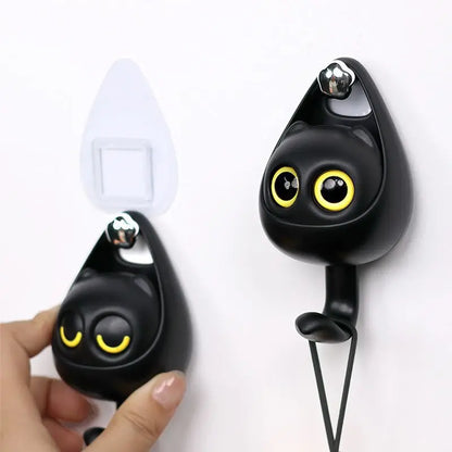 WinkyCat Drill Free Adhesive Hook - Cute Cartoon Wall Hook with Winking Eyes for Home & Bathroom Organization