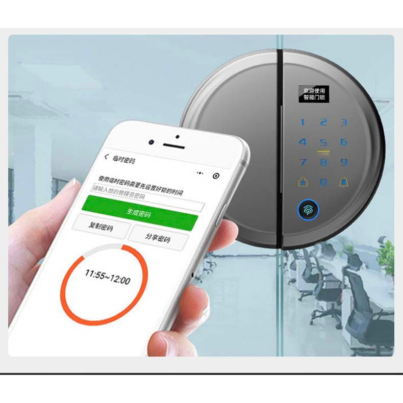 Strong Secure Smart Glass Door Lock with Weatherproof Alloy Casing and Various Unlocking Options like Fingerprint, Mobile APP, NFC, etc.