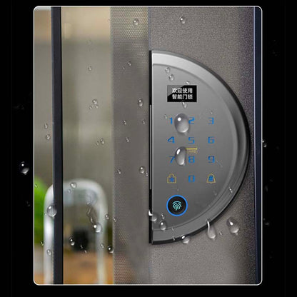 Strong Secure Smart Glass Door Lock with Weatherproof Alloy Casing and Various Unlocking Options like Fingerprint, Mobile APP, NFC, etc.