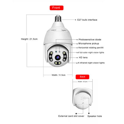 Weatherproof Light Bulb Security Camera with Motion Detection, Full-Color Night Vision, AP Offline Connection