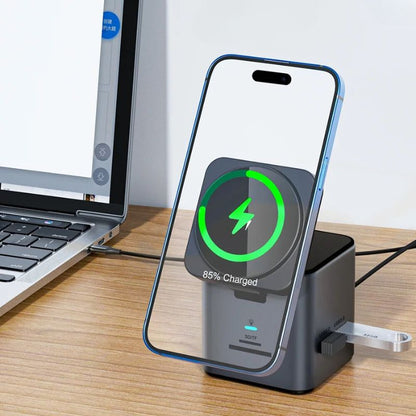 8-in-1 Multifunctional USB-C Docking Station with 15W Magnetic Wireless Charging, 4K HDMI Output, and High-Speed USB 3.0 Ports