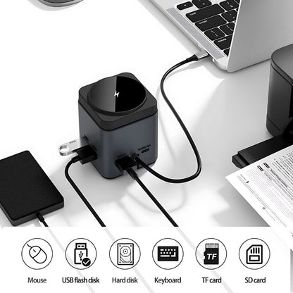 8-in-1 Multifunctional USB-C Docking Station with 15W Magnetic Wireless Charging, 4K HDMI Output, and High-Speed USB 3.0 Ports