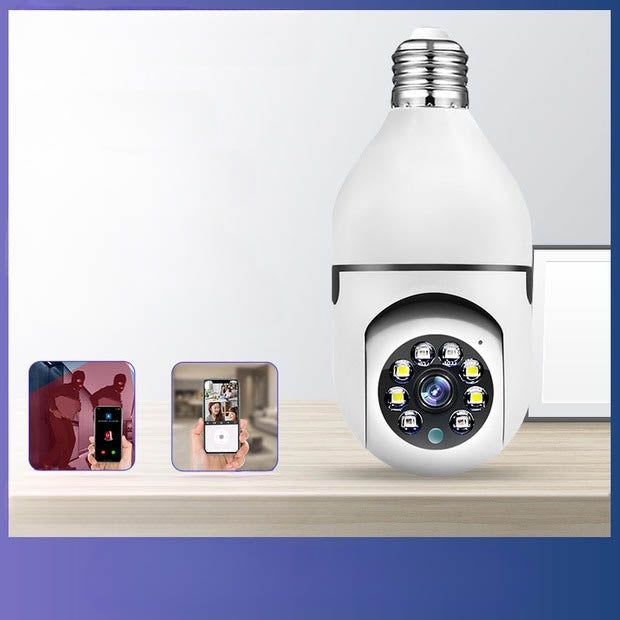 Wireless Smart Light Bulb Security Camera with 360° Rotation, HD Imaging, Full-Color Video, Human Tracking