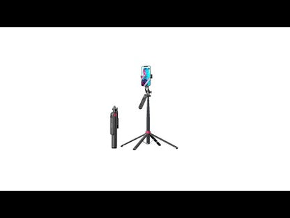 2 in 1 Retractable Aluminum Alloy Phone Four-Legged Stand and Selfie Stick with 360° Rotating Pan-Tilt for Stable Video Recording, Live Streaming