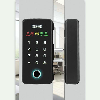 Office Drill-Free Smart Glass Door Lock with Multiple Unlocking Methods Include Fingerprint, Phone APP, Password, and Card