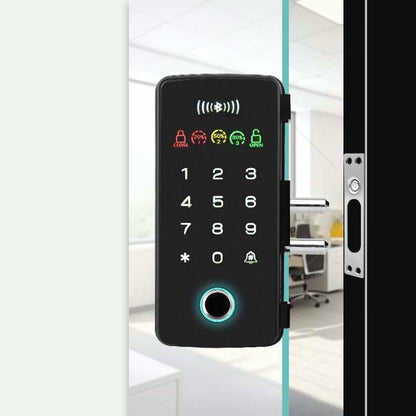 Office Drill-Free Smart Glass Door Lock with Multiple Unlocking Methods Include Fingerprint, Phone APP, Password, and Card