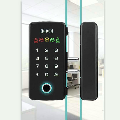 Office Drill-Free Smart Glass Door Lock with Multiple Unlocking Methods Include Fingerprint, Phone APP, Password, and Card