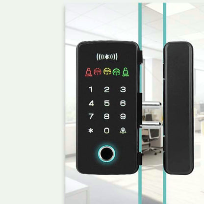 Office Drill-Free Smart Glass Door Lock with Multiple Unlocking Methods Include Fingerprint, Phone APP, Password, and Card